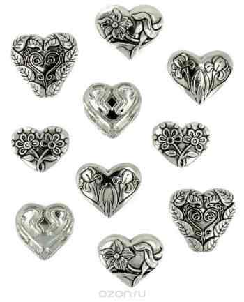 Пуговицы Dress It Up "Сердца", цвет: серебристый, 10 шт