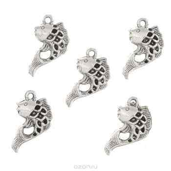 Подвеска металлическая Астра "Рыба", цвет: старое серебро, 20 мм х 12 мм, 5 шт