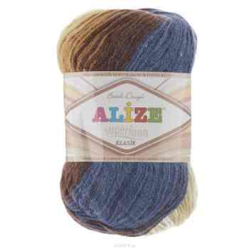 Пряжа для вязания Alize "Superlana Klasik Pastel Batik", цвет: белый, коричневый, синий (4263), 100 г, 280 м, 5 шт