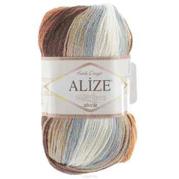 Пряжа для вязания Alize "Superlana Zincir Batik", цвет: белый, серый, коричневый (4221), 280 м, 100 г, 5 шт
