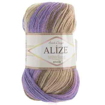 Пряжа для вязания Alize "Superlana Zincir Batik", цвет: белый, бежевый, фиолетовый (4338), 280 м, 100 г, 5 шт