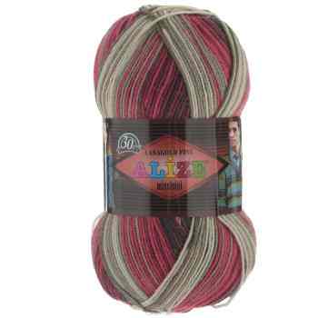 Пряжа для вязания Alize "LanaGold Fine Missisipi", цвет: красный, серый, белый (4462), 390 м, 100 г, 5 шт