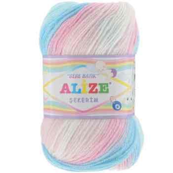 Пряжа для вязания Alize "Sekerim Bebe Batik", цвет: белый, розовый, голубой (2604), 320 м, 100 г, 5 шт