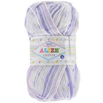 Пряжа для вязания Alize "Sekerim Bebe", цвет: белый, фиолетовый (509), 350 м, 100 г, 5 шт
