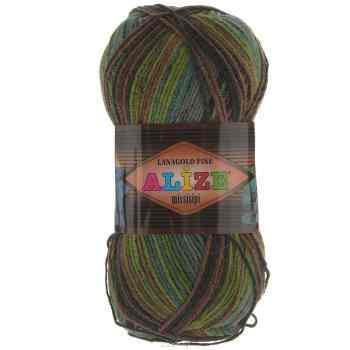 Пряжа для вязания Alize "LanaGold Fine Missisipi", цвет: зеленый, коричневый, серый (3331), 390 м, 100 г, 5 шт