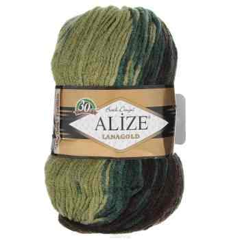 Пряжа для вязания Alize "Lanagold Batik Design", цвет: белый, зеленый, коричневый (3344), 240 м, 100 г, 5 шт