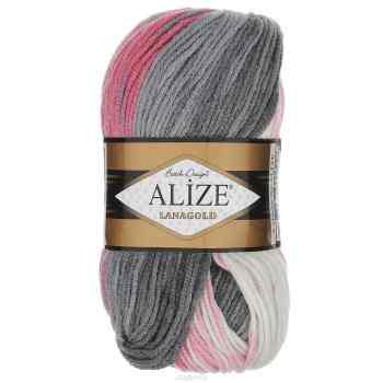 Пряжа для вязания Alize "Lanagold Batik Design", цвет: белый, серый, розовый (1602), 240 м, 100 г, 5 шт