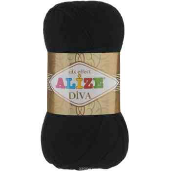 Пряжа для вязания Alize "Diva", цвет: черный (60), 350 м, 100 г, 5 шт