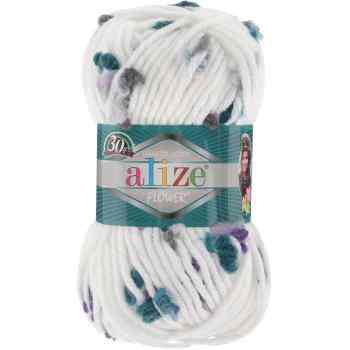 Пряжа для вязания Alize "Flower", цвет: белый, зеленый, фиолетовый (5072), 80 м, 100 г, 5 шт