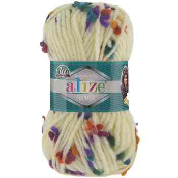 Пряжа для вязания Alize "Flower", цвет: молочный, зеленый, фиолетовый (5073), 80 м, 100 г, 5 шт