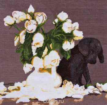 Набор для вышивания крестом Hobby & Pro "Щенок и розы", 40 x 39 см 695