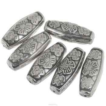 Бусины "Астра", цвет: серебристый, 32 мм х 13 мм, 6 шт. 7703919