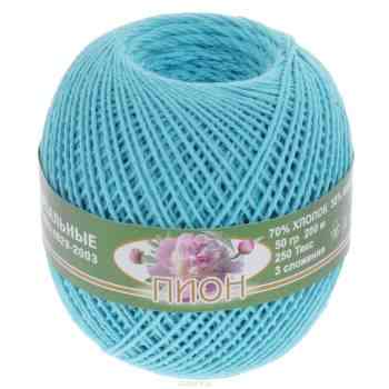 Нитки вязальные "Пион", хлопчатобумажные, цвет: бирюзовый (2002), 50 г, 200 м, 4 шт