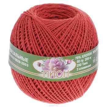 Нитки вязальные "Пион", хлопчатобумажные, цвет: красный (0703), 50 г, 200 м, 4 шт