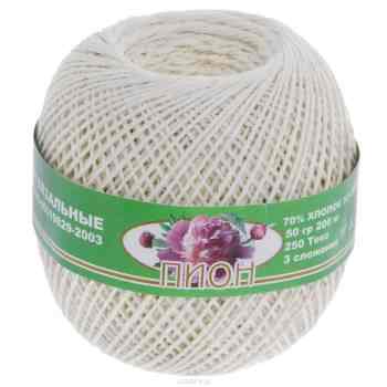 Нитки вязальные "Пион", хлопчатобумажные, цвет: молочный (0102), 50 г, 200 м, 4 шт