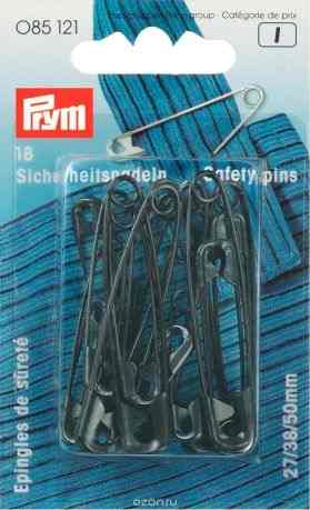 Булавки английские Prym", цвет: черный, 27/38/50 мм, 18 шт