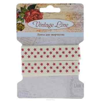 Лента декоративная "Vintage Line", цвет: белый, красный, ширина 1,6 см, длина 1 м. 7709264