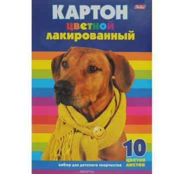 Картон цветной "Hatber" лакированный, 10 цв, формат А4
