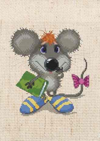 Набор для вышивания крестом "Ученый мышонок", с рамкой, 14 х 20 см