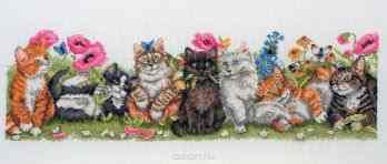 Набор для вышивания Anchor "Kittens In A Row" /Котята в ряд/ 14*47см (состав: канва Aida 16, цветная схема, нитки Anchor, игла, инструкция), счетный крест