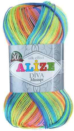 Пряжа для вязания Alize "Diva. Missisipi", цвет: оранжевый, синий, желтый (4154), 350 м, 100 г, 5 шт