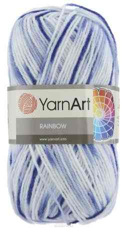 Пряжа для вязания YarnArt "Rainbow", цвет: белый, ярко-синий, сиреневый (1208), 310 м, 100 г, 5 шт