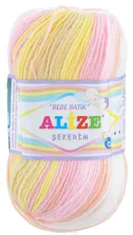 Пряжа для вязания Alize "Sekerim Bebe Batik", цвет: белый, желтый, розовый (4406), 350 м, 100 г, 5 шт