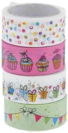 Набор бумажных лент "Heyda", на клейкой основе, цвет: белый, ярко-розовый, светло-зеленый, 1,5 см х 500 см, 4 шт