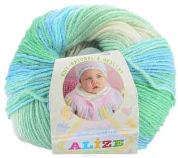 Пряжа для вязания Alize "Baby Wool Batik Design", цвет: белый, зеленый, голубой (4389), 175 м, 50 г, 10 шт