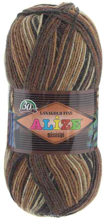 Пряжа для вязания Alize "LanaGold Fine Missisipi", цвет: бежевый, коричневый, черный (3531), 390 м, 100 г, 5 шт