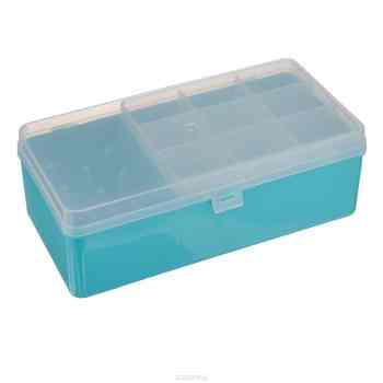 Коробка для мелочей "Trivol", двухъярусная, цвет: прозрачный, бирюзовый, 21,2 см х 12,2 см х 6,7 см