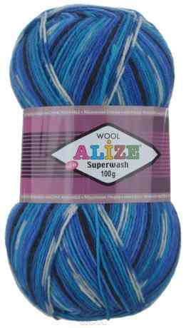 Пряжа для вязания Alize "Superwash", цвет: синий, бирюзовый, светло-серый (4446), 420 м, 100 г, 5 шт