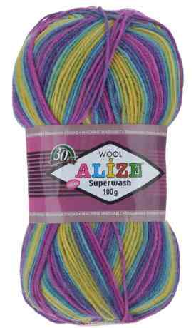 Пряжа для вязания Alize "Superwash", цвет: фиолетовый, фуксия, желтый (4656), 420 м, 100 г, 5 шт