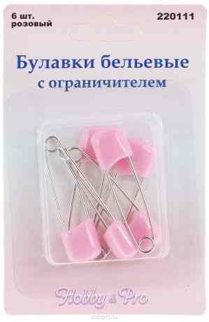 Булавки бельевые "Hobby&Pro", цвет: розовый, стальной, длина 4 см, 6 шт
