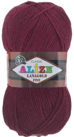Пряжа для вязания Alize "Lanagold Fine", цвет: бордовый (57), 390 м, 100 г, 5 шт