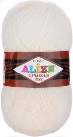 Пряжа для вязания Alize "Lanagold Fine", цвет: молочный (62), 390 м, 100 г, 5 шт