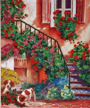 Набор для вышивания бисером Hobby & Pro "Цветочный дворик", 30 x 36 см