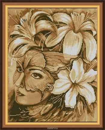 Набор для вышивания крестом Alisena "Маска в лилиях", 24 x 29 см