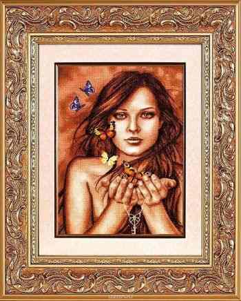 Набор для вышивания крестом Alisena "Бабочки на ладонях", 28 x 40 см