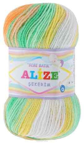 Пряжа для вязания Alize "Bebe Batik. Sekerim", цвет: салатовый, белый, оранжевый (3066), 350 м, 100 г, 5 шт