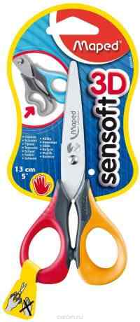 Ножницы детские "Sensoft", для левшей, 13 см, цвет красный, желтый
