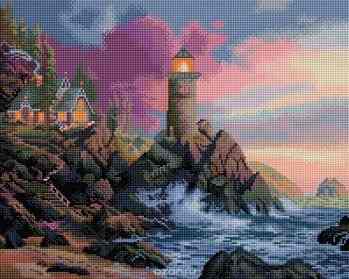 Алмазная мозаика на подрамнике Белоснежка "Маяк на утесе", 40 х 50 см