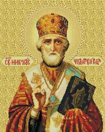 Алмазная мозаика на подрамнике Белоснежка "Николай Чудотворец", 40 х 50 см