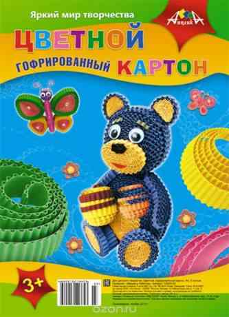 Апплика Набор цветного картона Мишка и бабочка 5 листов 5 цветов