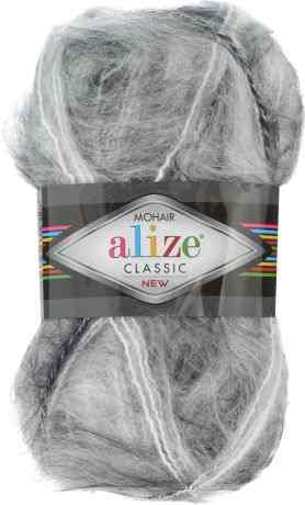 Пряжа для вязания Alize "Mohair Classik New", цвет: белый, серый (55-60), 200 м, 100 г, 5 шт