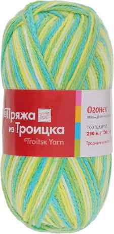 Пряжа для вязания "Огонек", цвет: зеленый, бирюзовый, желтый (7174), 250 м, 100 г, 10 шт