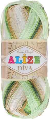 Пряжа для вязания Alize "Diva. Batik Design", цвет: зеленый, коричневый, белый (5944), 350 м, 100 г