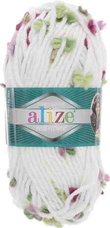 Пряжа для вязания Alize "Flower", цвет: белый, зеленый, розовый, (5071), 80 м, 100 г, 5 шт