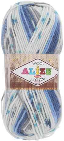 Пряжа для вязания Alize "Motif", цвет: белый, серый, синий (1676), 200 м, 100 г, 5 шт