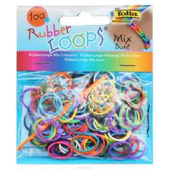 Резинки для браслетов Folia Rubber Loops "Микс цветной", 100 шт, 25 застежек, 1 крючок